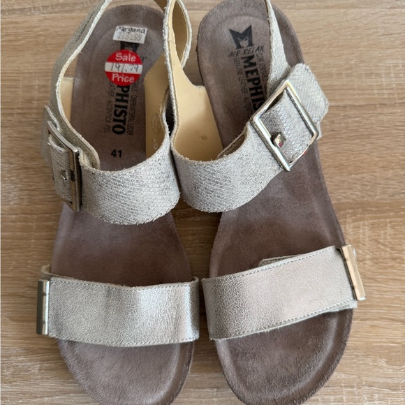 Mephisto Morgana wedge sandals silver leather Women’s Sz 41/11 - Picture 4 of 9